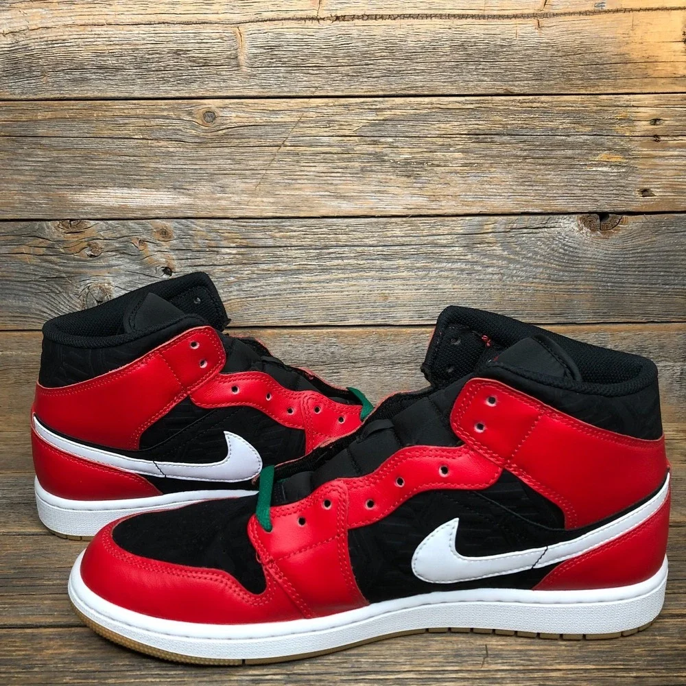 Size 11.5- Air Jordan 1 SE Mid Christmas Black Fire Red Malachite Used With Box